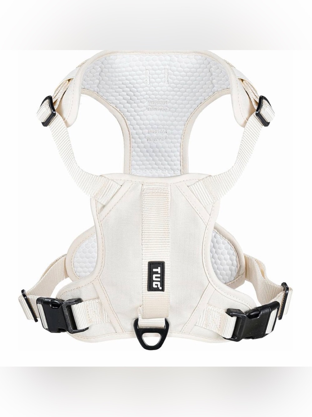 TUG No-Pull Dog Harness, 2 Leash Clips + Padded Handle (Medium, Cream)